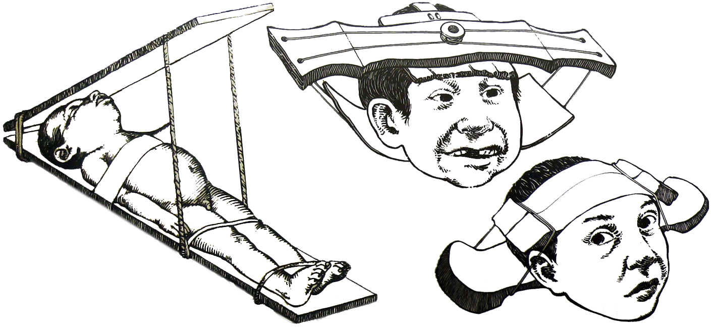 Tres dibujos de métodos usados ​​por Maya para formar la cabeza de un niño.